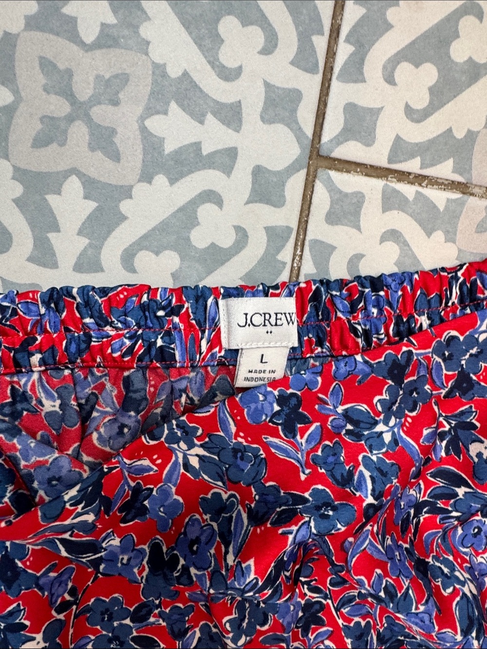 J. Crew Red and Blue Satin Floral Print Midi Skirt - Picture 2 of 3
